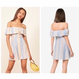 Reformation Linen Off The Shoulder Landy Marbella Dress